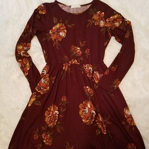 Burgundy floral print dress